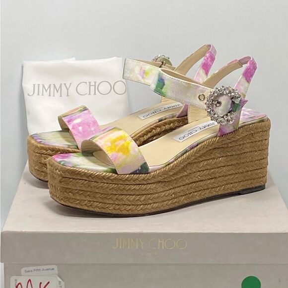 Jimmy Choo Crystal Embellished Wedges sandals size 37 - Picture 10 of 12